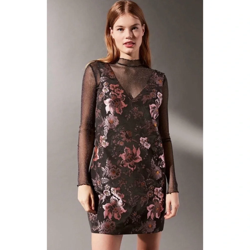 Urban Outfitters Womens Jacquard Metallic Shift Dress XS party holiday formal